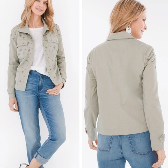 CHICO'S Green Beaded Utility Jacket - Picture 7 of 7